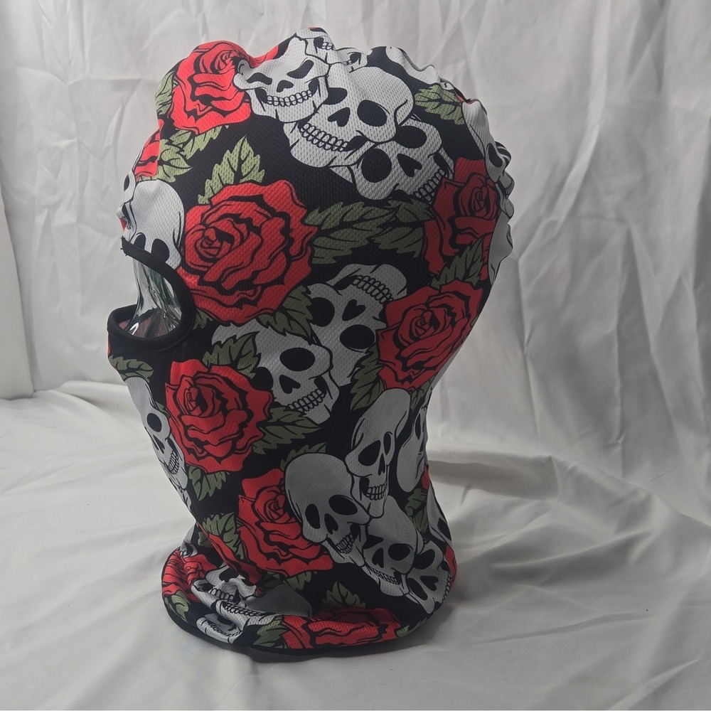 Gothic Skull & Rose Balaclava Mask Stretch Breathable Motorcycle Ski Mask - Picture 2 of 5